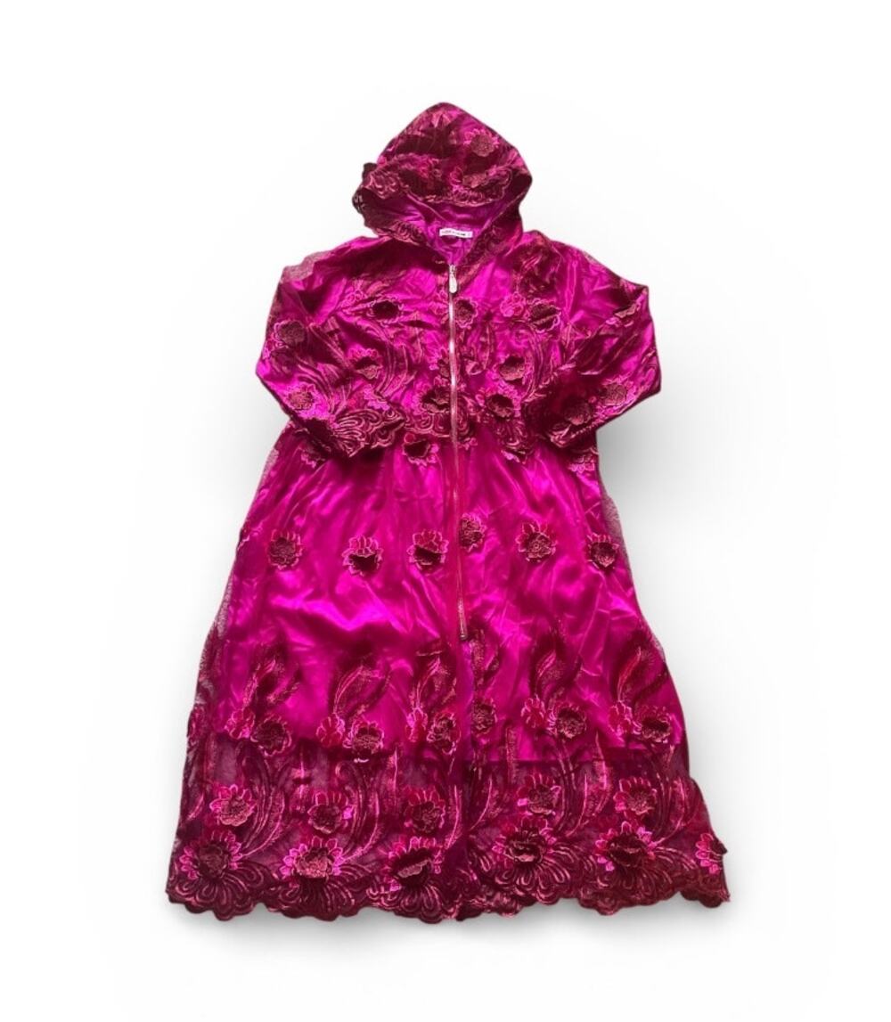 Fushia Cloke with hood 3D Floral Fairy Leaf Full Zip Boho Whimsical Asian L/XL